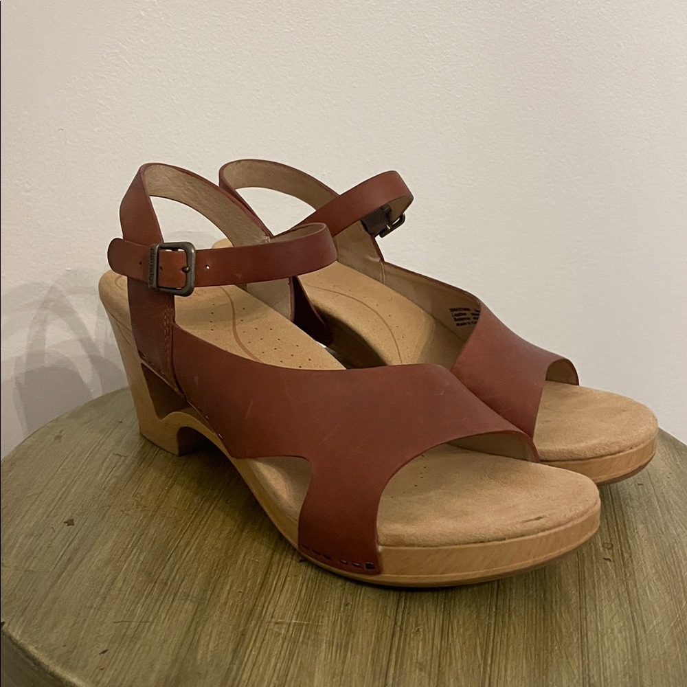 Dansko Tasha Wooden Clog Sandals in Cognac Brown Leather - Picture 3 of 8